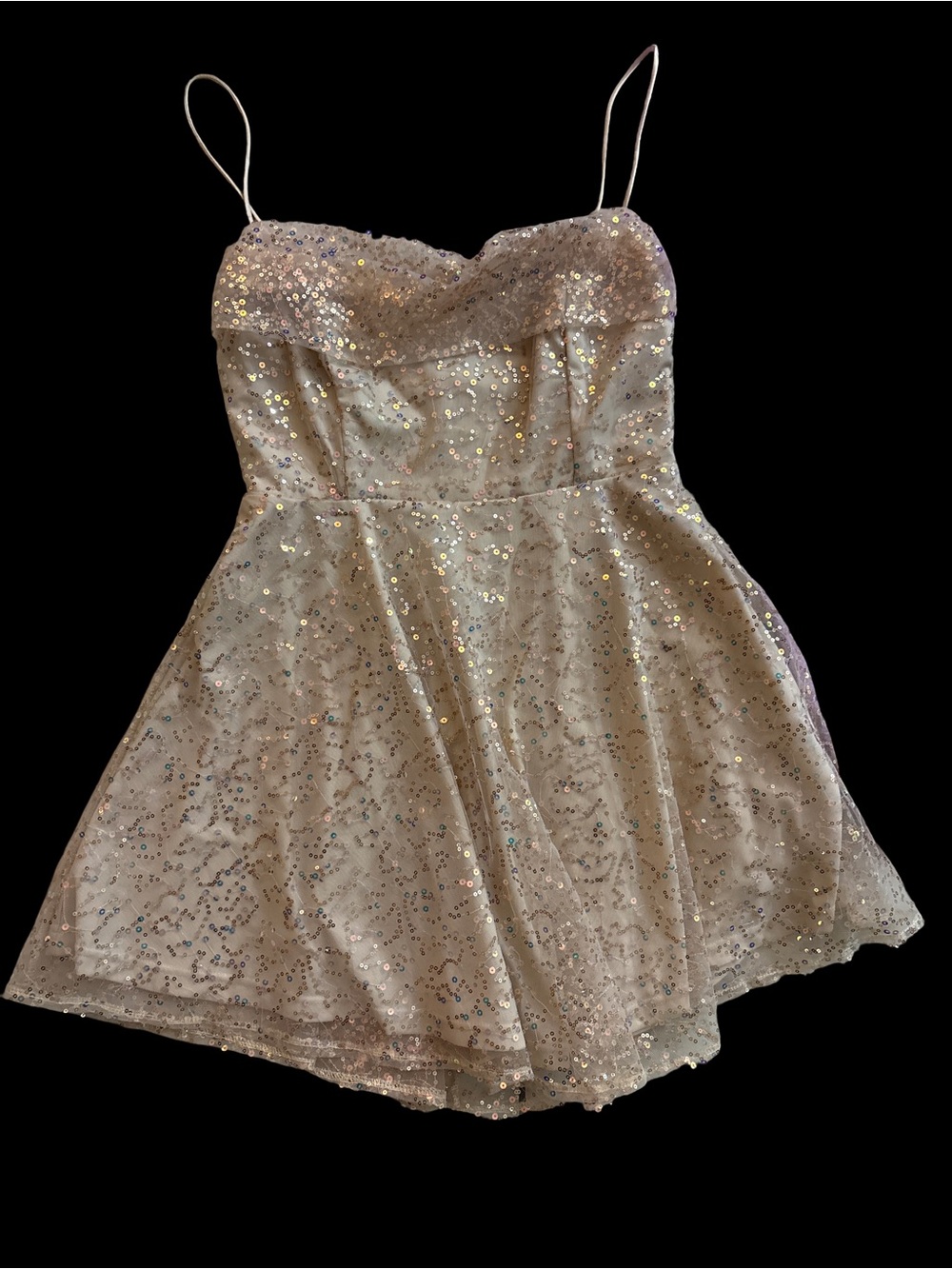 Hello Molly Beige Sequin Mini Dress with Spaghetti Straps
